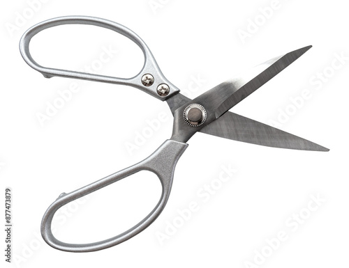 Stationery scissors on a white background for office work. Tailor's or seamstress's scissors