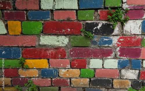 Bild auf Leinwand Old ancient wall with colorful bricks