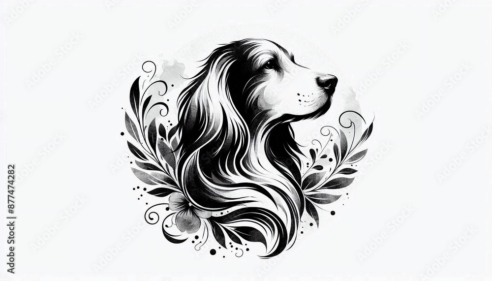 Artsy elegant black dog canine dog watercolor icon on pure white background Artsy elegant black dog canine dog watercolor icon on pure white background
