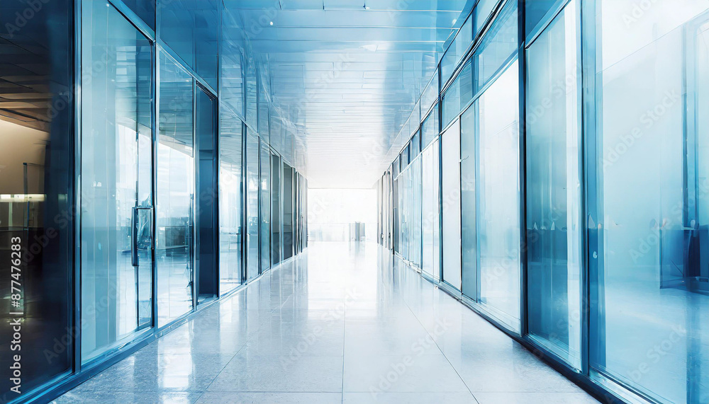 A modern office corridor with a modern meeting room and empty space on a white wall. office building A modern office corridor with a modern meeting room and empty space on a white wall. office building