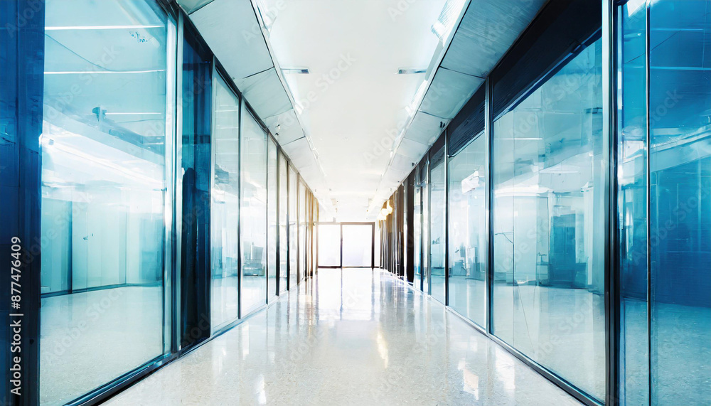 A modern office corridor with a modern meeting room and empty space on a white wall. office building A modern office corridor with a modern meeting room and empty space on a white wall. office building