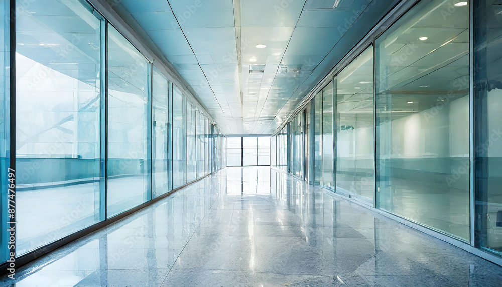 A modern office corridor with a modern meeting room and empty space on a white wall. office building A modern office corridor with a modern meeting room and empty space on a white wall. office building