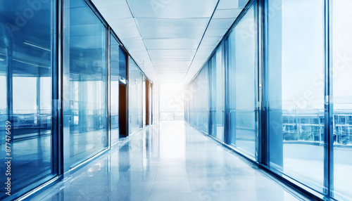 A modern office corridor with a modern meeting room and empty space on a white wall. office building