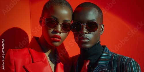 Bold and Stylish: Black Couple Posing in Avant-Garde Attire, generative ai