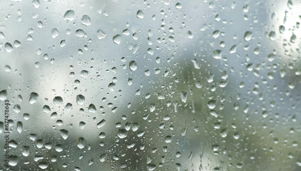 Raindrops hit the glass. with a blurry background of green forest - generative ai Raindrops hit the glass. with a blurry background of green forest - generative ai