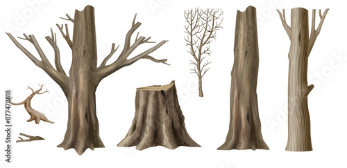 Set of textures of wooden log posts
