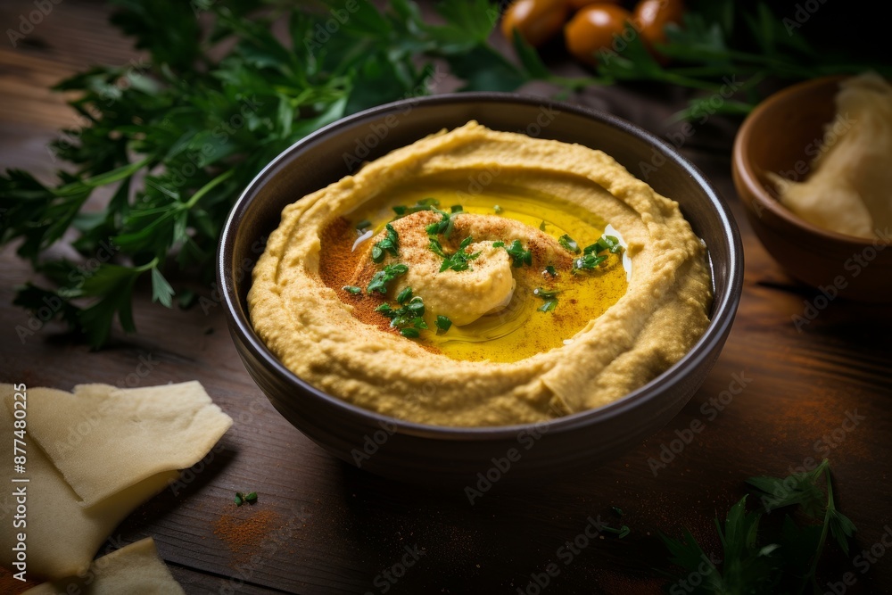 Garlicky Tasty hummus. Bowl healthy dip. Generate Ai Garlicky Tasty hummus. Bowl healthy dip. Generate Ai