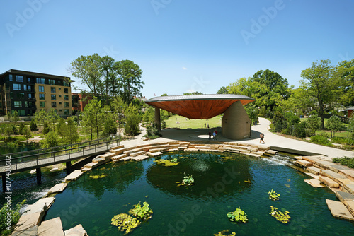 Downtown Cary Park in Cary NC, , a renovated public city park with playgrounds, cafes and an amphitheater