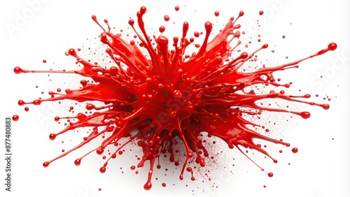 white, paint, art, splatter, Close-up of vibrant red splatter, isolated on pure white surface, making an eye-catching artwork perfect for displaying or collecting © sompong