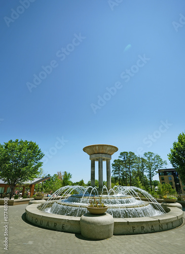 The Frantz Square fountain next to the entrance of the Downtown Cary Park photo