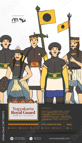 Yogyakarta Royal Guard Bregada Miji Nyutran hand drawn illustration photo