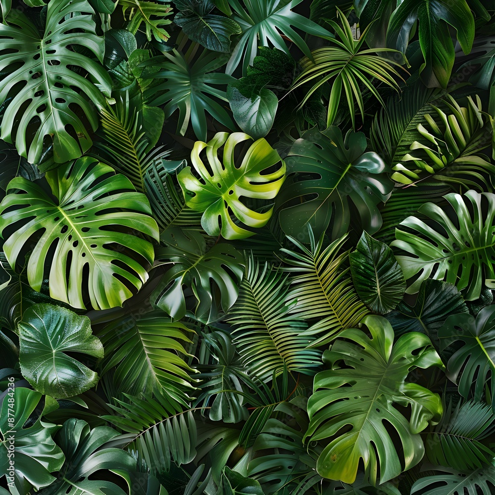 Tropical Greenery with Lush Monstera Leaves, Seamless Pattern of Exotic Jungle Foliage
Tropical Greenery with Lush Monstera Leaves, Seamless Pattern of Exotic Jungle Foliage