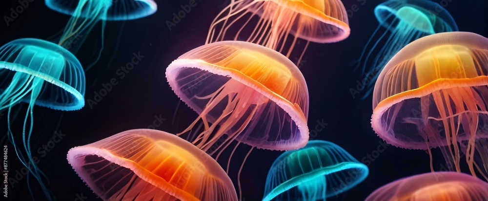 colorfull glow jellyfish in the deep ocean colorfull glow jellyfish in the deep ocean