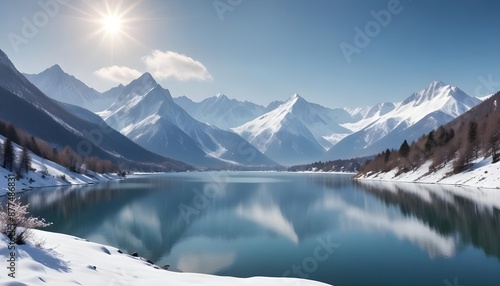 Wallpaper Mural Lake and snowy mountains, landscape panorama view theme Torontodigital.ca