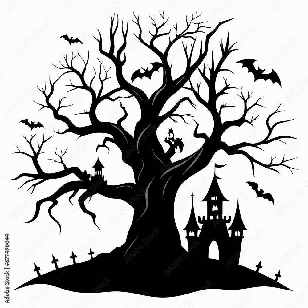 silhouette of a tree with roots,gothic tree for Halloween vector silhouette silhouette of a tree with roots,gothic tree for Halloween vector silhouette