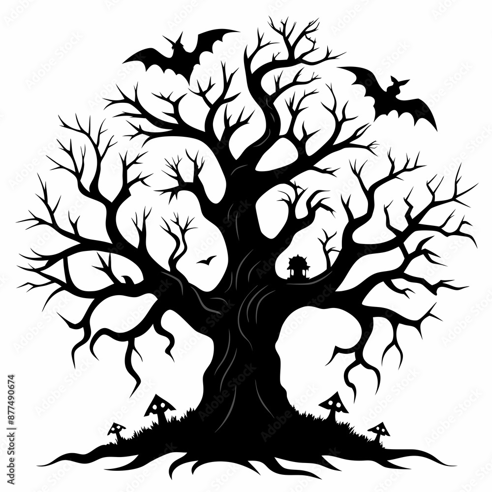 silhouette of a tree with roots,gothic tree for Halloween vector silhouette silhouette of a tree with roots,gothic tree for Halloween vector silhouette