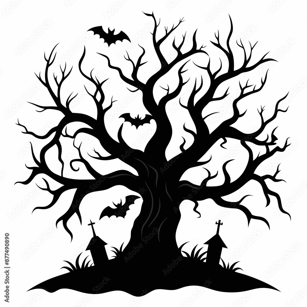silhouette of a tree with roots,gothic tree for Halloween vector silhouette silhouette of a tree with roots,gothic tree for Halloween vector silhouette