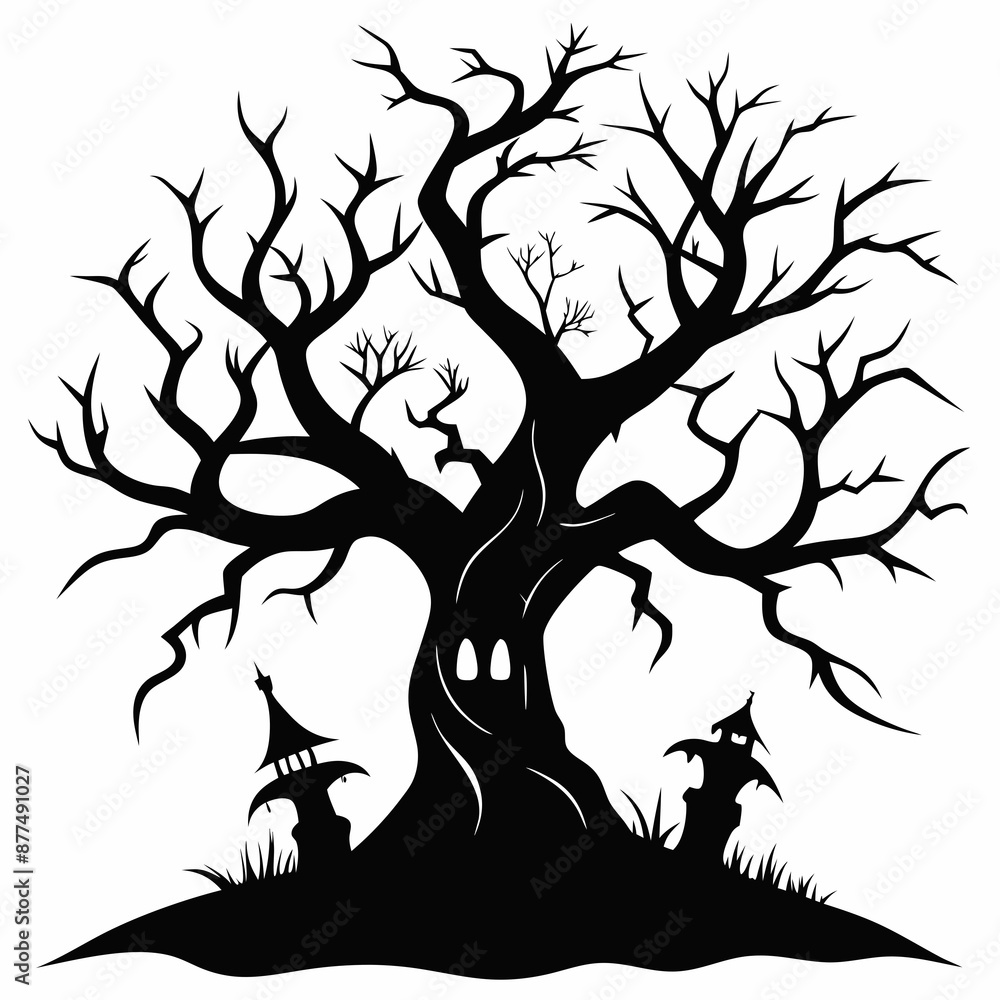 silhouette of a tree with roots,gothic tree for Halloween vector silhouette silhouette of a tree with roots,gothic tree for Halloween vector silhouette