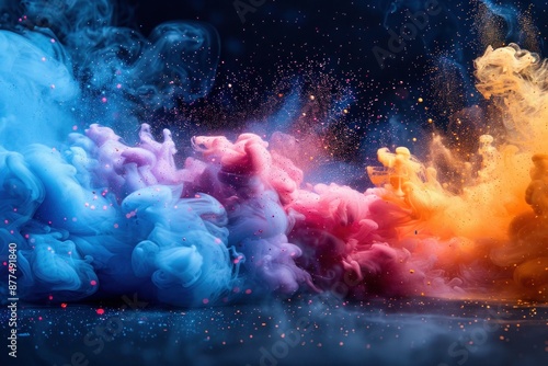 Rainbow Explosion: Colorful Powder Splash on White Texture Background for Holi, Parties, and Abstract Art