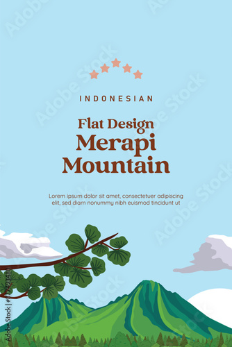 Yogyakarta Merapi Mountain illustration scenery flat design for background