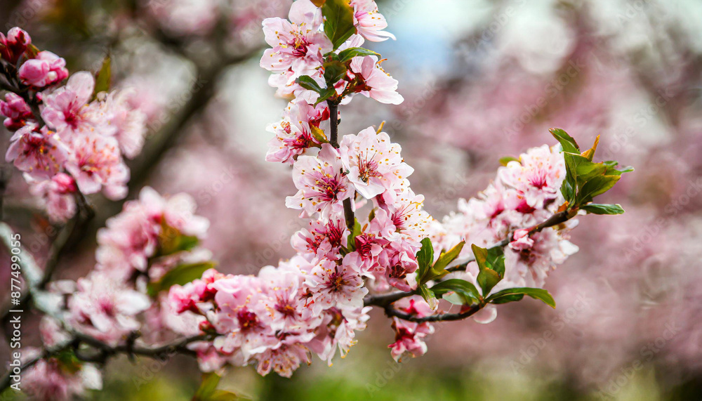 Garden peach flowers. Peach tree with pink flowers on a spring day. The concept of gardening, agriculture. Garden peach flowers. Peach tree with pink flowers on a spring day. The concept of gardening, agriculture.