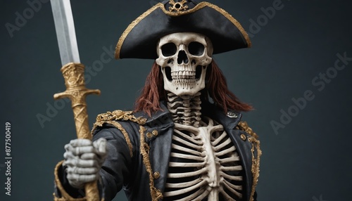 A grim captains last stand, a portrait of a skeletal pirate in timeless darkness