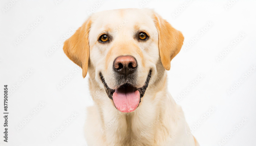 Portrait of a blond labrador retriever dog looking at the camera with a big smile isolated on a white background Portrait of a blond labrador retriever dog looking at the camera with a big smile isolated on a white background