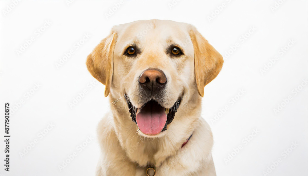 Portrait of a blond labrador retriever dog looking at the camera with a big smile isolated on a white background Portrait of a blond labrador retriever dog looking at the camera with a big smile isolated on a white background