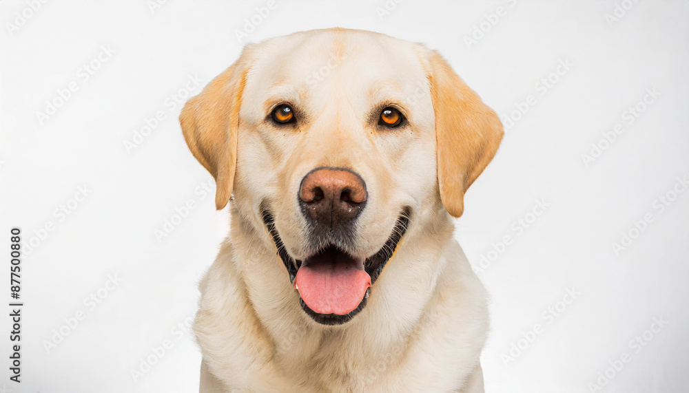 Portrait of a blond labrador retriever dog looking at the camera with a big smile isolated on a white background Portrait of a blond labrador retriever dog looking at the camera with a big smile isolated on a white background