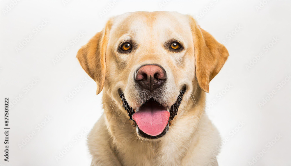 Portrait of a blond labrador retriever dog looking at the camera with a big smile isolated on a white background Portrait of a blond labrador retriever dog looking at the camera with a big smile isolated on a white background
