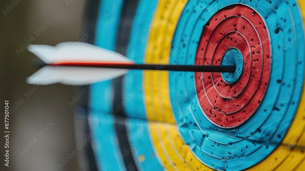 precision archery scene arrow striking bullseye on blue and teal target blurred background emphasizes focus and accuracy precision archery scene arrow striking bullseye on blue and teal target blurred background emphasizes focus and accuracy