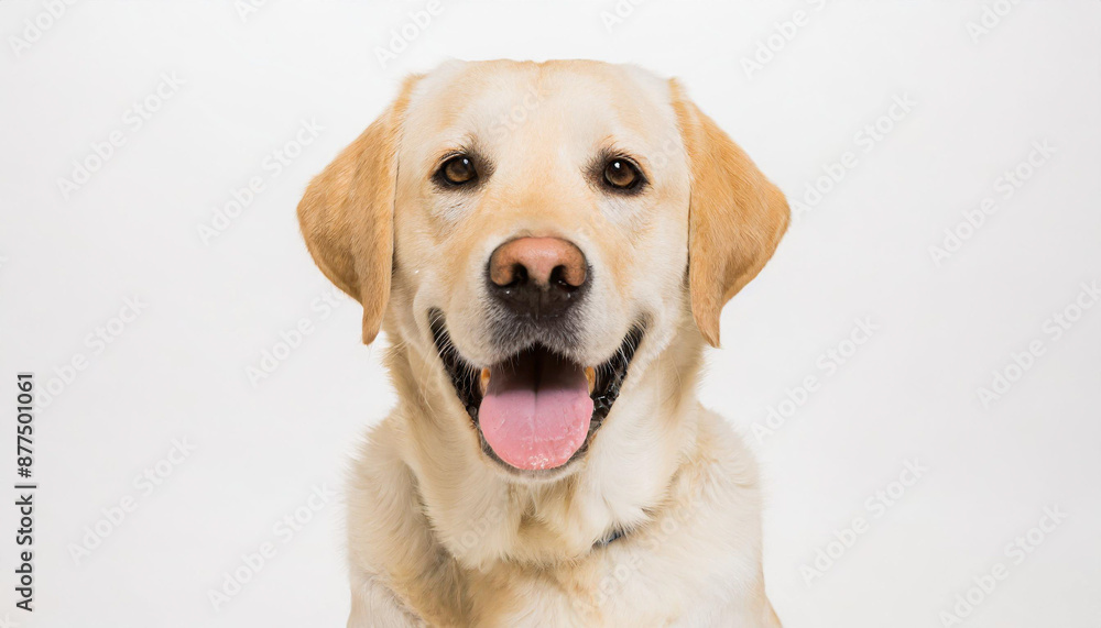 Portrait of a blond labrador retriever dog looking at the camera with a big smile isolated on a white background Portrait of a blond labrador retriever dog looking at the camera with a big smile isolated on a white background