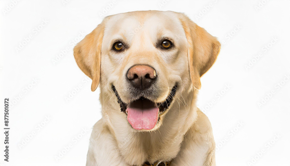Portrait of a blond labrador retriever dog looking at the camera with a big smile isolated on a white background Portrait of a blond labrador retriever dog looking at the camera with a big smile isolated on a white background