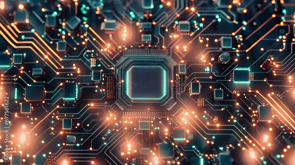 Electronic circuit board close up. Central Computer Processors CPU concept. Ai computer data center render. Generated video. Electronic circuit board close up. Central Computer Processors CPU concept. Ai computer data center render. Generated video.
