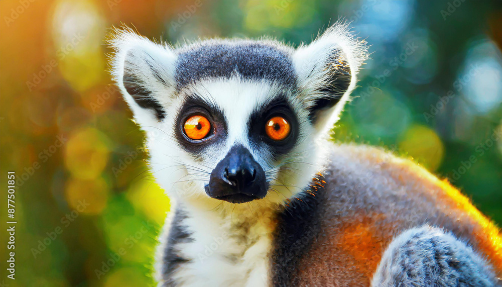 Obraz premium Lemur looking, Ring-tailed lemur Lemur catta wild portrait