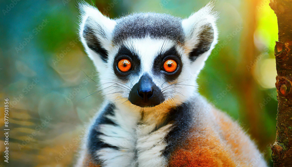 Lemur looking, Ring-tailed lemur Lemur catta wild portrait Lemur looking, Ring-tailed lemur Lemur catta wild portrait
