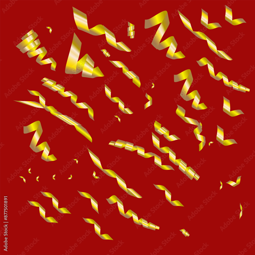 Fototapeta premium 3d ,confetti ,serpentin, , firecracker, ribbon ,celebrate, red christmas background, gold
