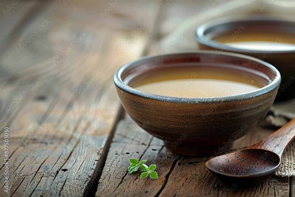 Tranquil Tea Time with Rustic Wooden Bowls and Spoon Tranquil Tea Time with Rustic Wooden Bowls and Spoon
