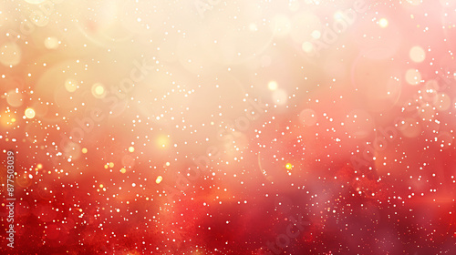 Abstract background with blurred red and gold sequins, sparkle, lights. Blurred shiny, glowing festive banner for Xmas, party, holiday, birthday, invitation. New Year and Christmas glitter wallpaper.