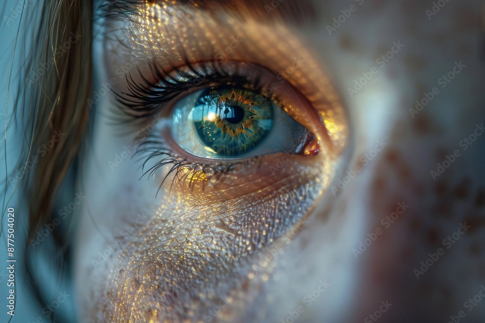 Close-Up of a Blue Eye with Freckles and Sunlight Reflection Close-Up of a Blue Eye with Freckles and Sunlight Reflection