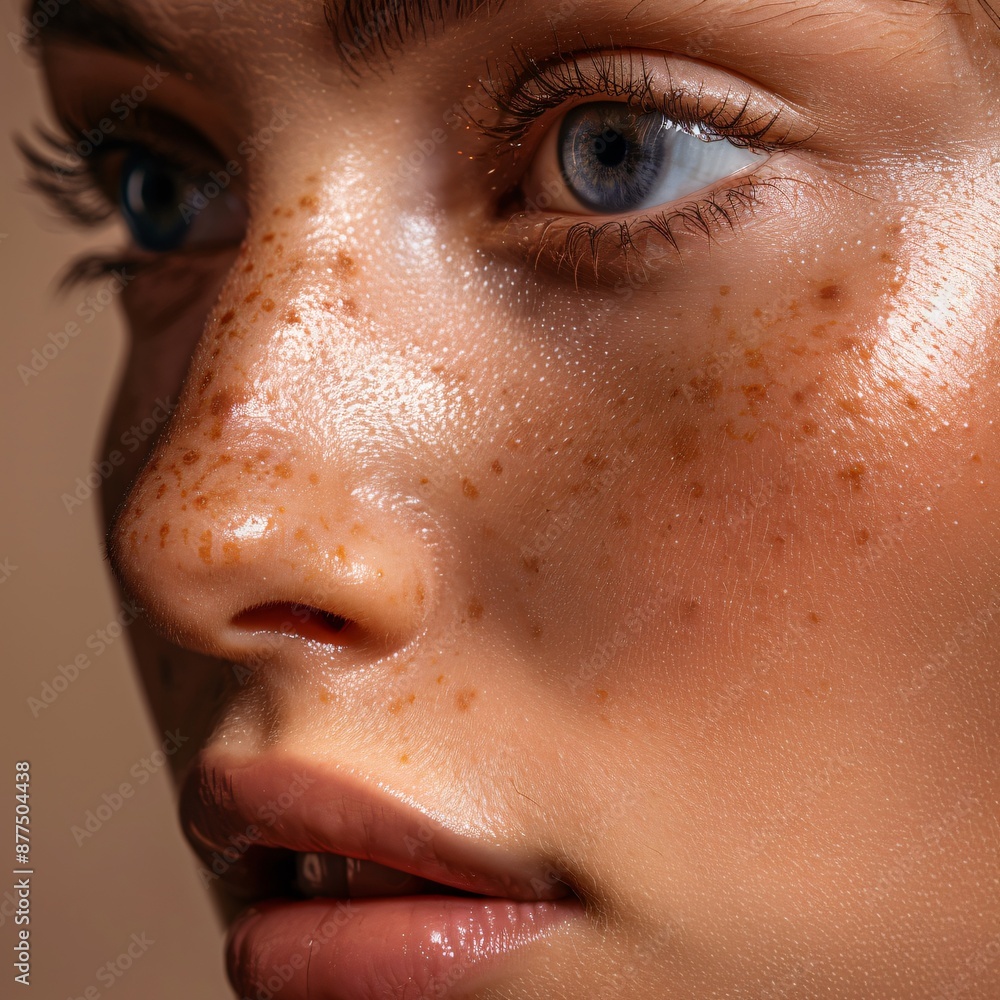 Close-Up Portrait of a Freckled Face with Blue Eyes Close-Up Portrait of a Freckled Face with Blue Eyes