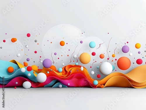 Illustrate a whimsical, playful background with colorful, cartoon-like elements and ample copy space for text, focus cover all adject, deep depth of field, nodust