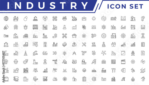 Industry icon set. Factory, manufacturing symbol. Vector illustration