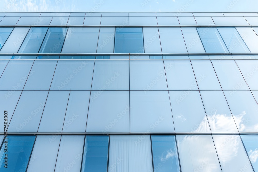 White aluminum composite panels are used in an office building. a glass and metal facade wall White aluminum composite panels are used in an office building. a glass and metal facade wall
