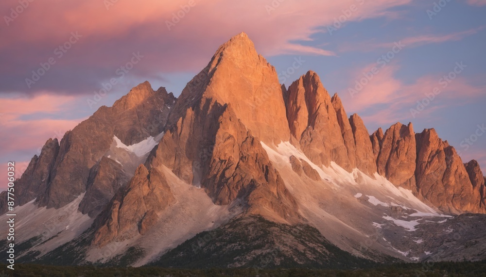 Obraz premium A mountaintop painted in pastel hues: the majesty of dawn over a rocky peak