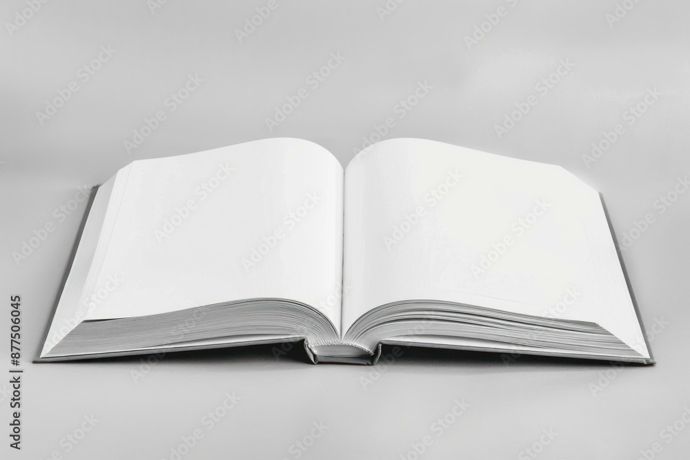 Open book with blank pages is lying on a gray background Open book with blank pages is lying on a gray background