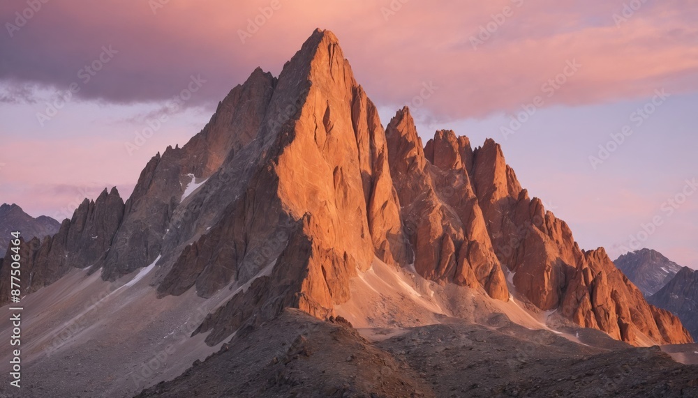 Naklejka premium Majestic mountain peaks glowing in the golden hour light