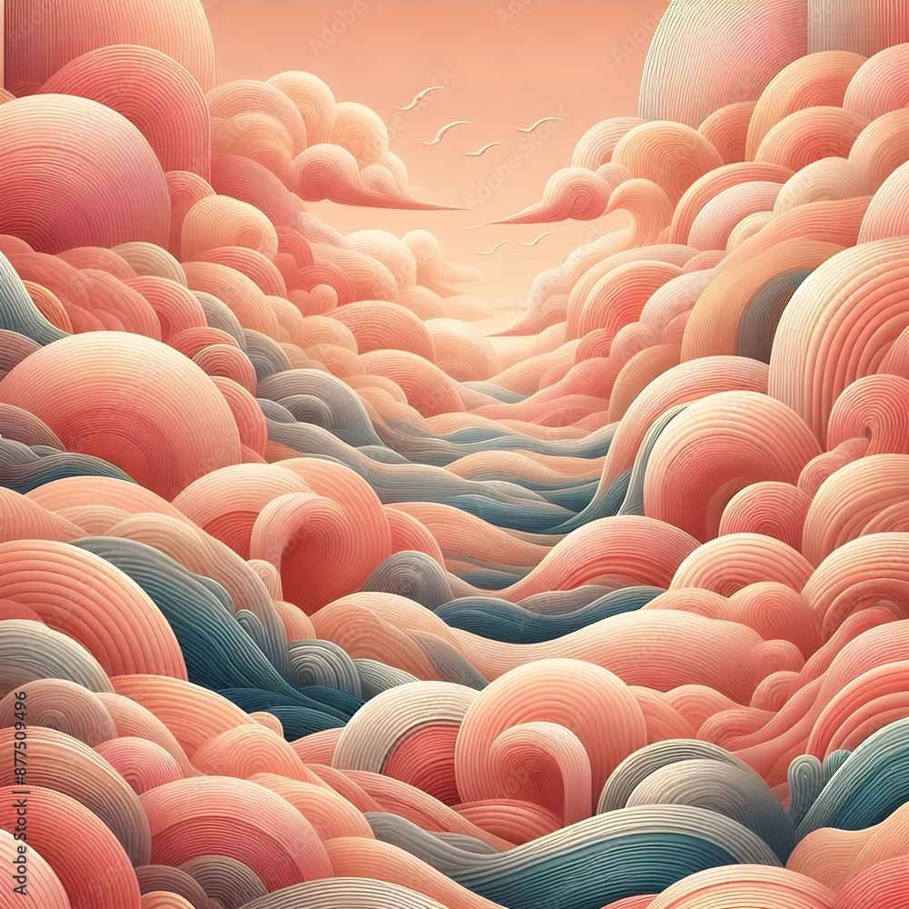 Obraz premium Intricate Abstract Design Organic shapes like clouds and waves Pink and Coral Petals and undulating surface movement