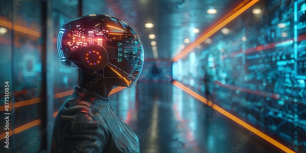 Fotografie Futuristic Holographic Support Center, generative ai