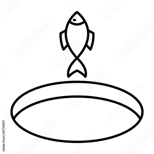 Ice Fishing Vector Line Icon